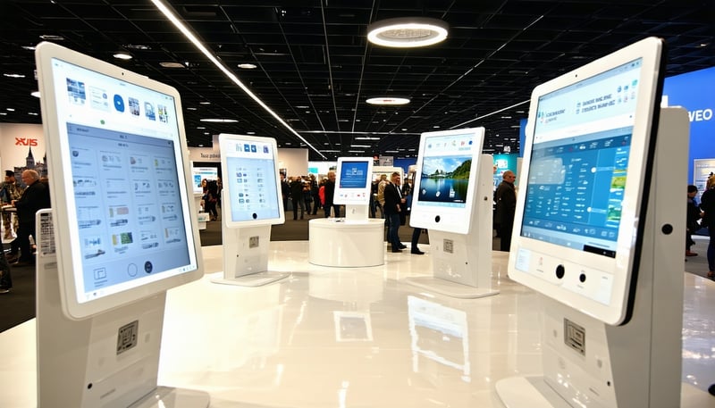 Interactive touchscreens and digital kiosks set up at an Australian exhibition
